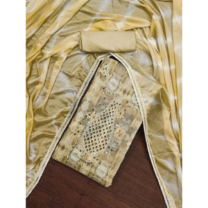 Cream Digital Printed With Hand Embroidery Chanderi Dress Material