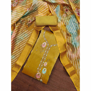 Mehendi Green Floral Embroidered Organza Silk Dress Material