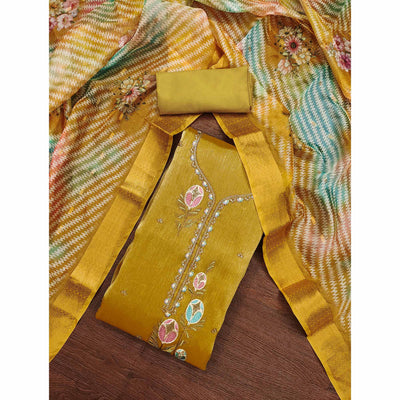 Mehendi Green Floral Embroidered Organza Silk Dress Material