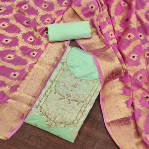 green-woven-with-hand-embroidered-chanderi-dress-material