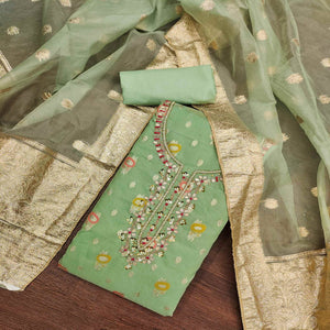 green-woven-with-handwork-organza-dress-material-2
