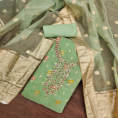 green-woven-with-handwork-organza-dress-material-2