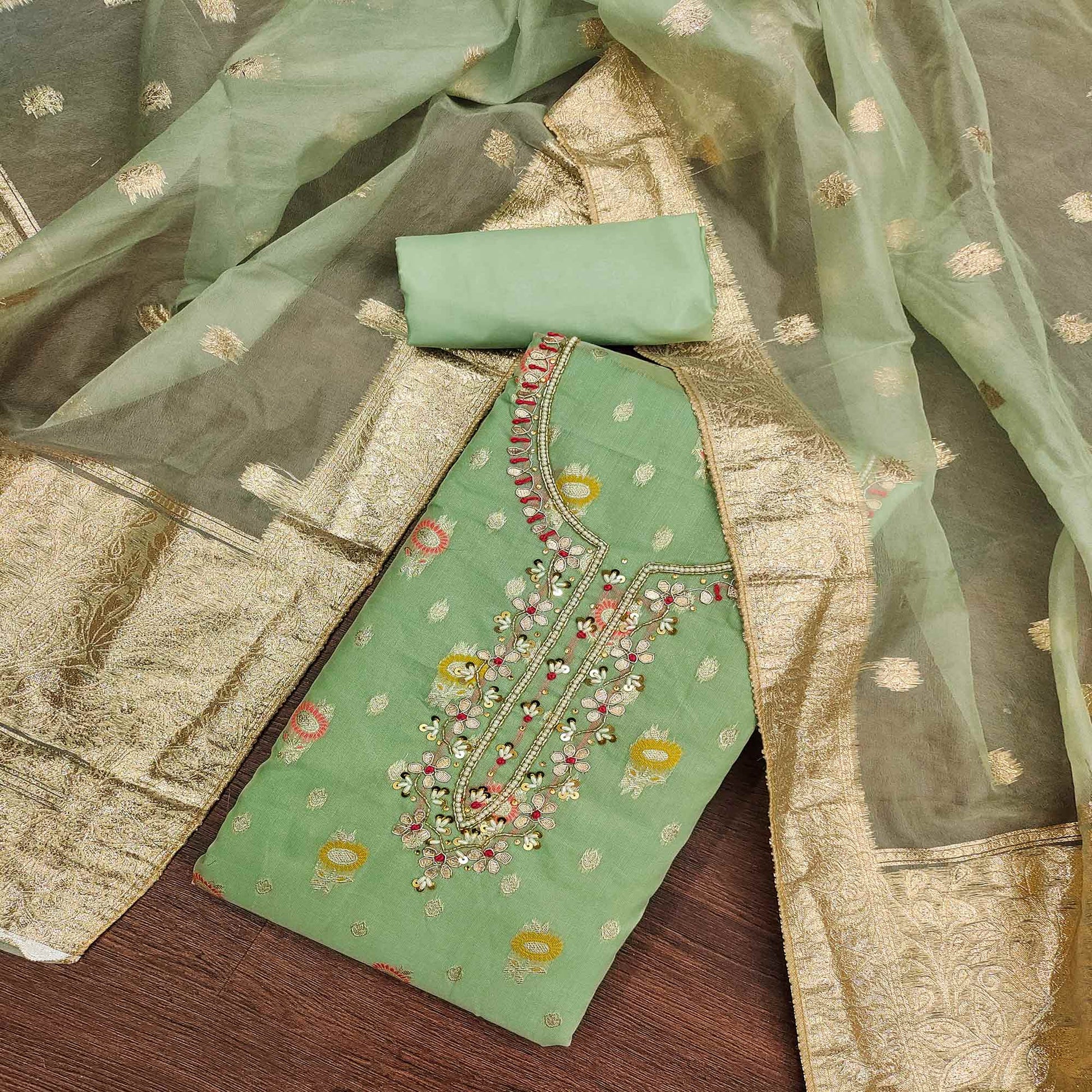 green-woven-with-handwork-organza-dress-material-2