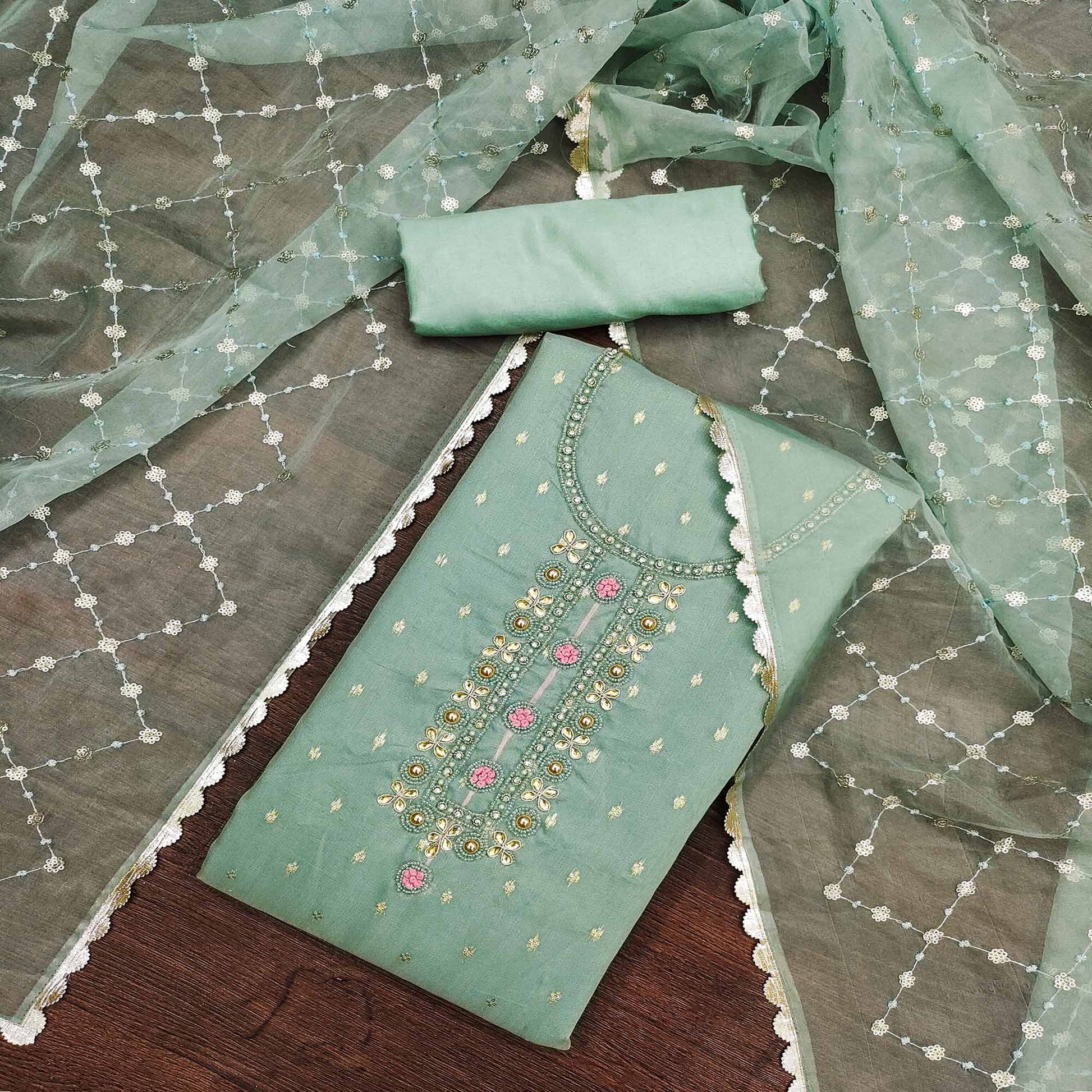green-woven-with-handwork-organza-dress-material-3