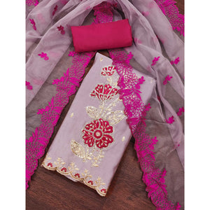 Mauve Floral Hand Embroidered Cotton Silk Dress Material