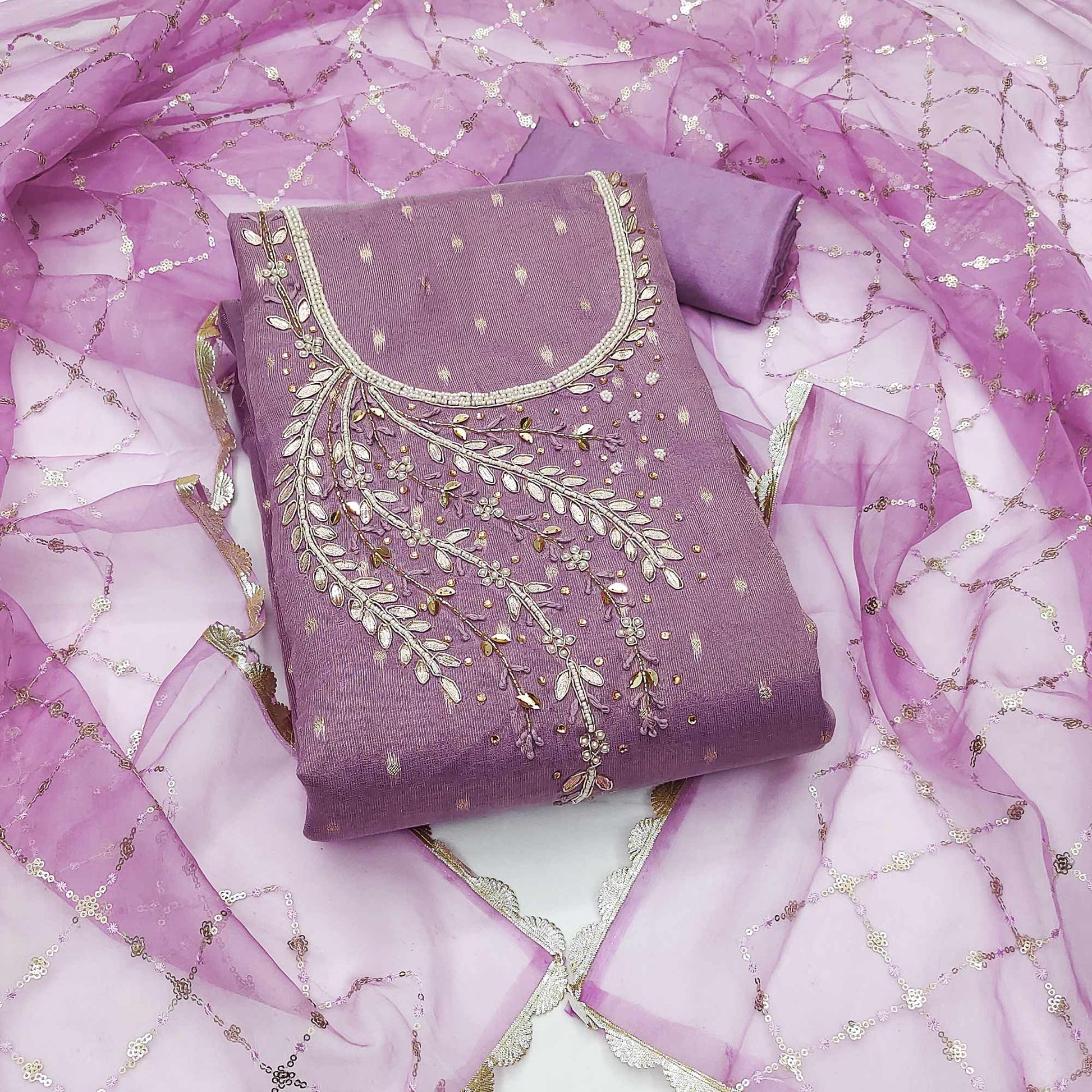 Lavender Woven With Handwork Shimmer Banarasi Silk Material Material