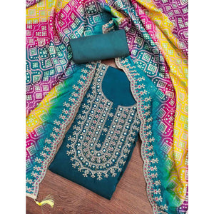 Morpich Floral Embroidery With Stonework Roman Cotton Silk Dress Material