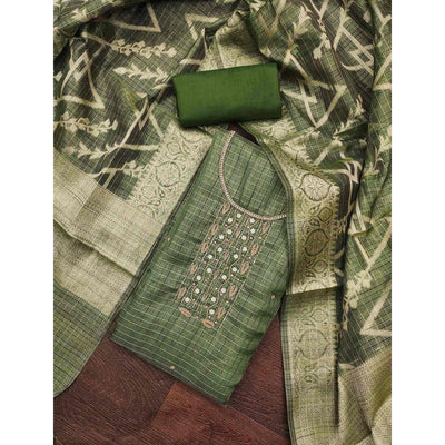 green-floral-handwork-with-woven-viscose-dress-material