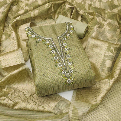 green-woven-with-moti-handwork-viscose-dress-material