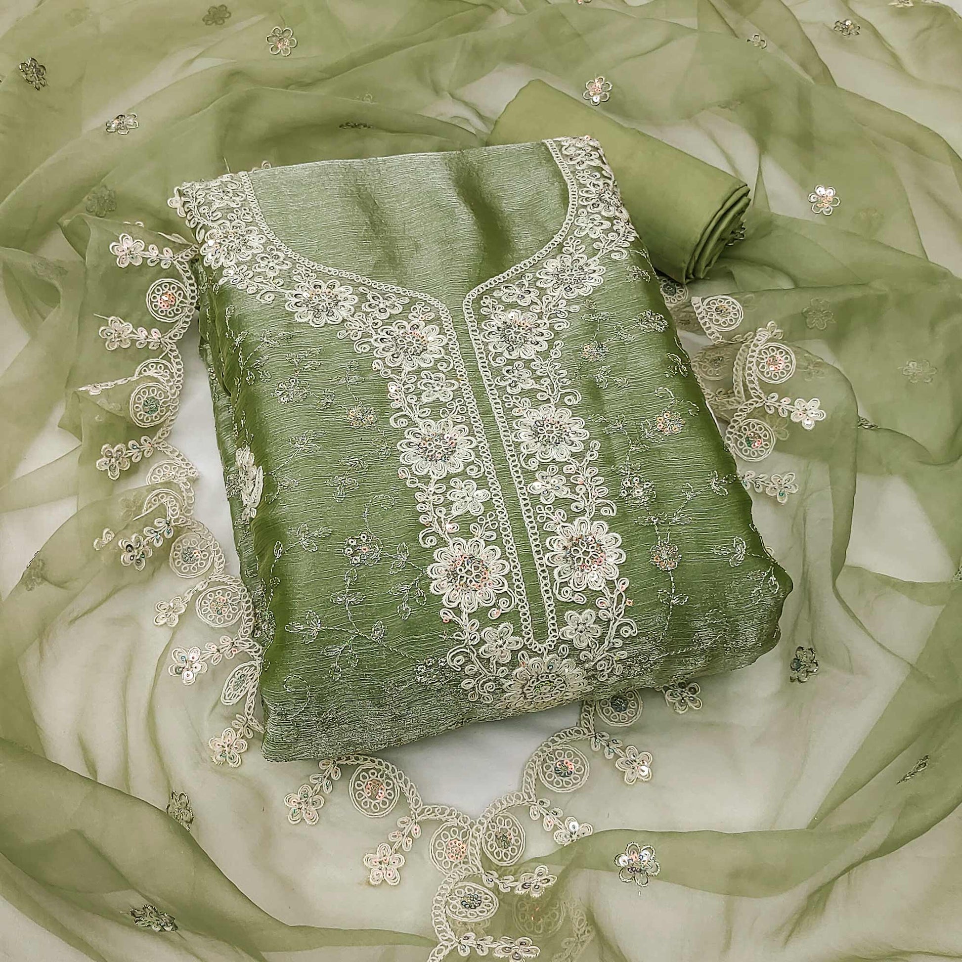 green-floral-sequins-embroidered-viscose-golden-crush-dress-material