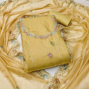 Chikoo Floral Sequins Embroidered Viscose Golden Crush Dress Material