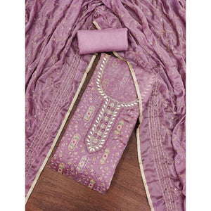 Mauve Floral Sequins Embroidery With Handwork Organza Dress Material