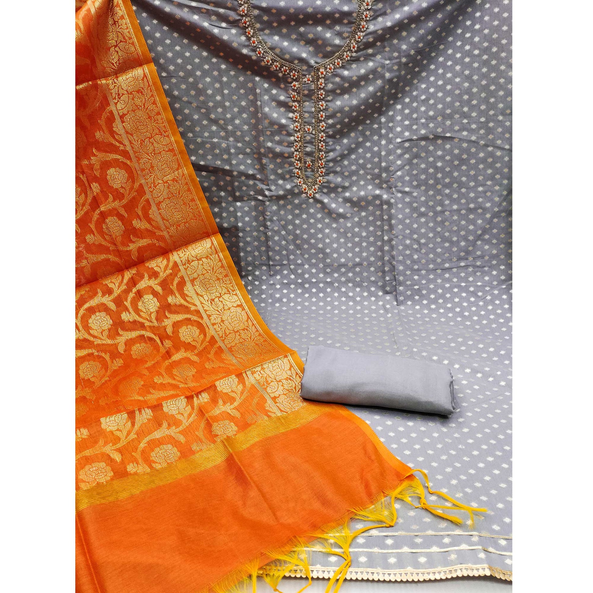 grey-floral-woven-with-handwork-banarasi-silk-jacquard-dress-material