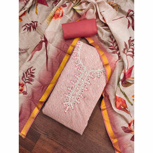 Dark Peach Digital Printed With Handwork Modal Chanderi Silk Dress Material