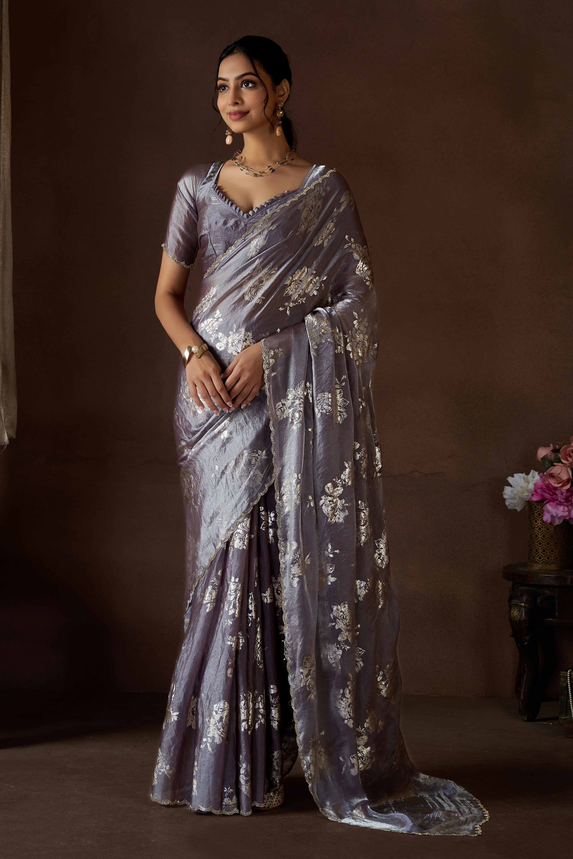 grey-floral-foil-printed-satin-silk-saree-with-zarkan-border-4