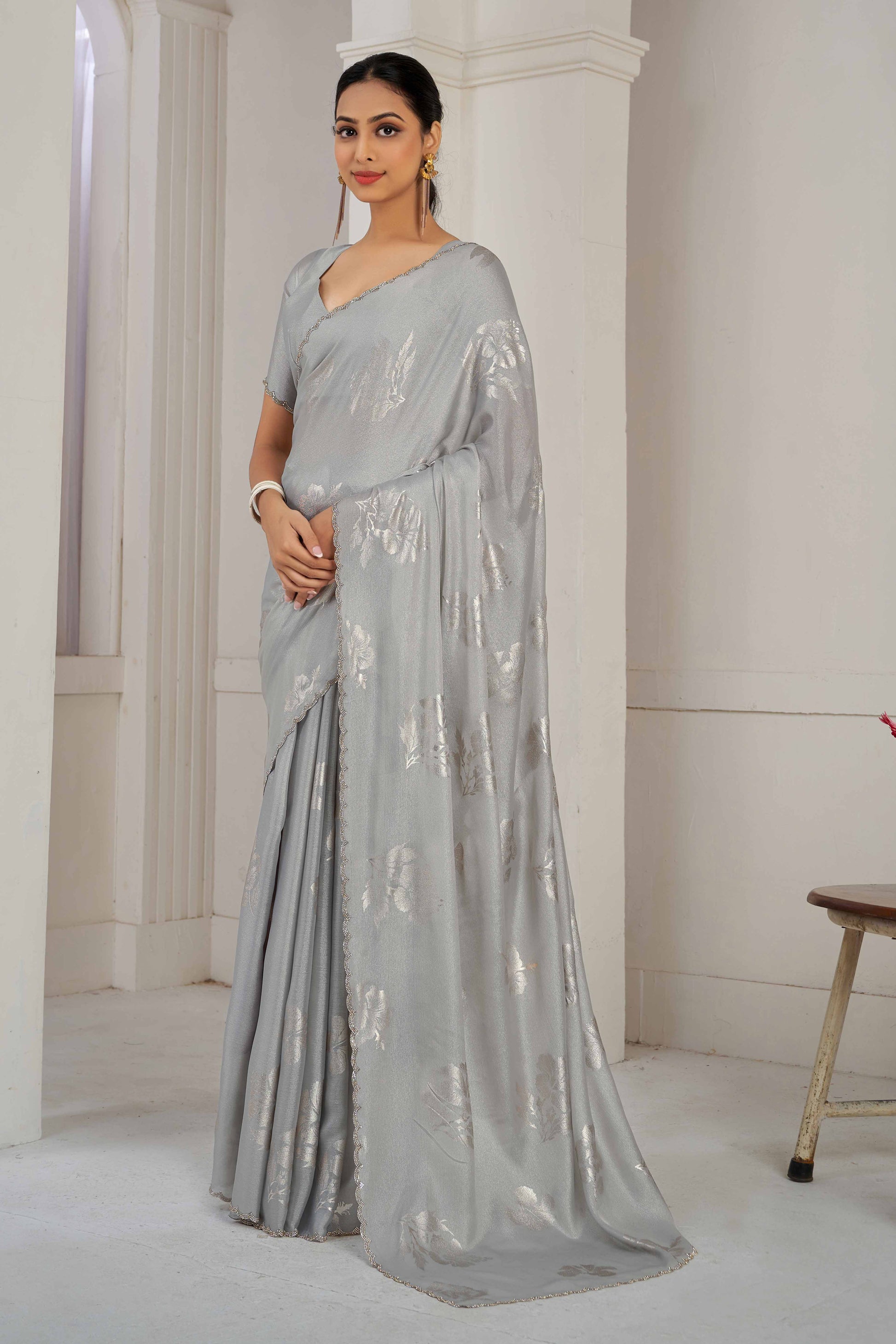 grey-floral-printed-stone-work-satin-saree