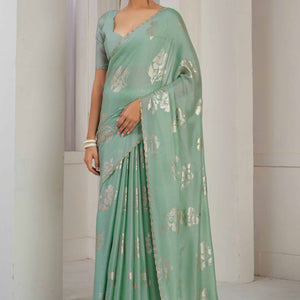 green-floral-printed-stone-work-satin-saree
