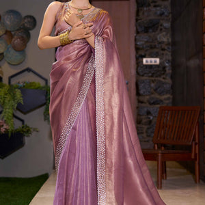 Mauve Solid With Zarkan Work Organza Saree