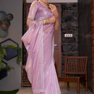 Light Lavender Solid With Zarkan Work Organza Saree