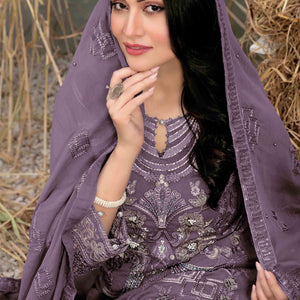 Dusty Purple Floral Embroidered Heavy Georgette Dress Material