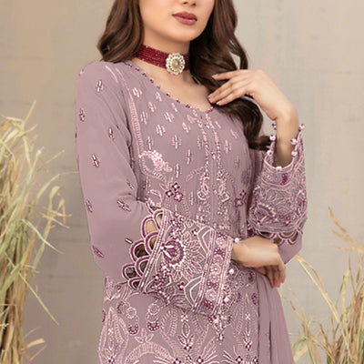 Dusty Pink Floral Embroidered Heavy Georgette Dress Material