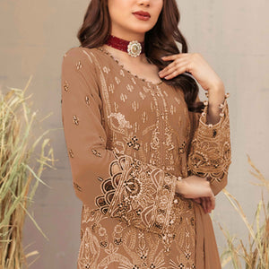 Chikoo Floral Embroidered Heavy Georgette Dress Material