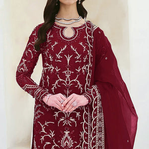 Maroon Sequins Embroidered Georgette Pakistani Suit