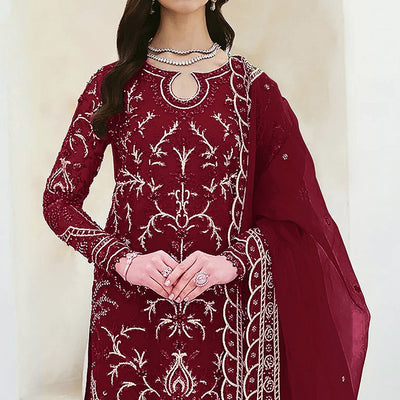 Maroon Sequins Embroidered Georgette Pakistani Suit