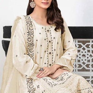 Cream Heavy Embroidered Work Georgette Dress Material