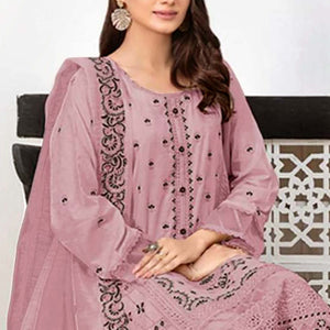 Dusty Pink Heavy Embroidered Work Georgette Dress Material
