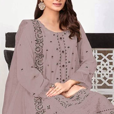 Dusty Mauve Heavy Embroidered Work Georgette Dress Material
