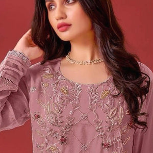 Mauve Heavy Embroidered Work Georgette Dress Material