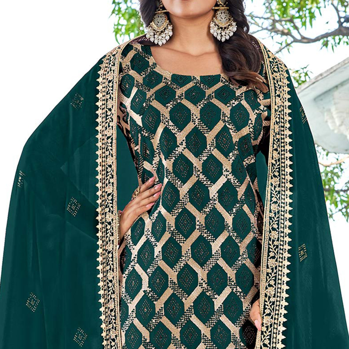 green-embroidered-with-swarovski-vichitra-silk-dress-material