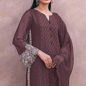 Brown Sequins Embroidered Georgette Dress Material