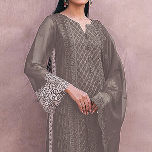 Dusty Grey Sequins Embroidered Georgette Dress Material