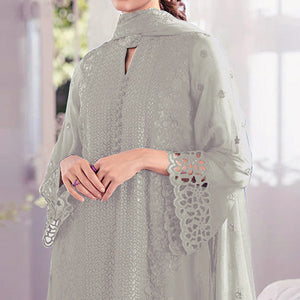Dusty Pista Green Sequins Embroidered Georgette Dress Material