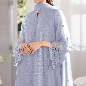 Dusty Lavender Sequins Embroidered Georgette Dress Material