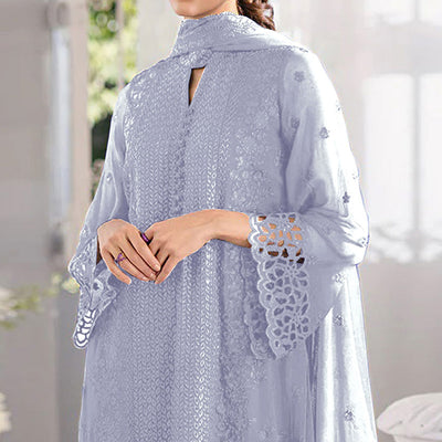 Dusty Lavender Sequins Embroidered Georgette Dress Material
