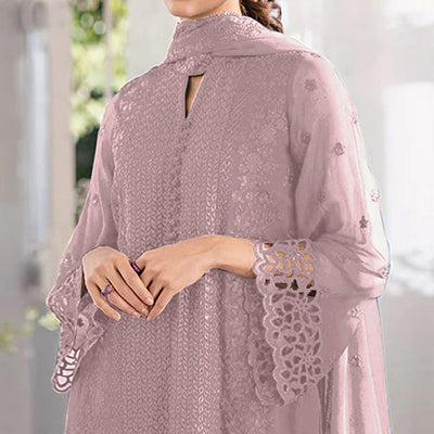 Misty Rose Pink Sequins Embroidered Georgette Dress Material
