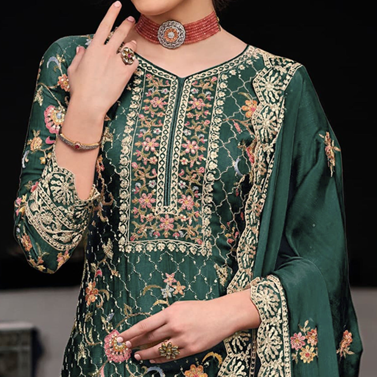 green-floral-embroidered-pure-silk-unstitched-salwar-suit