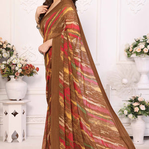 Brown Printed Georgette Saree Saree With Tassels
