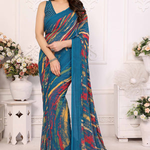 Morpich Printed Georgette Saree Saree With Tassels