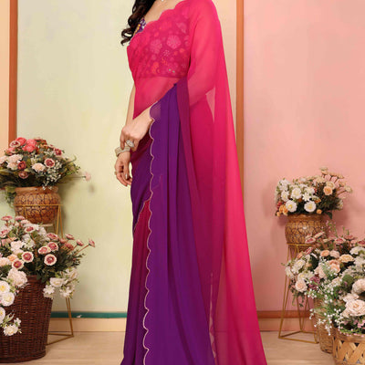 Magenta Solid Georgette Ombre Saree