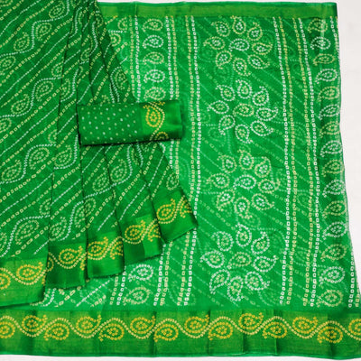 green-bandhani-printed-poly-cotton-saree-1