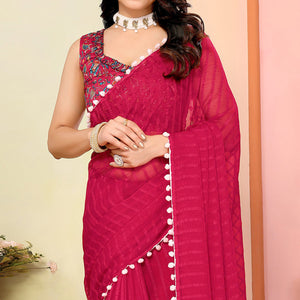 Pink Woven Striped Pattern Georgette Saree