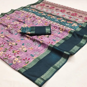 Lavender Floral Digital Printed Cotton Silk Saree