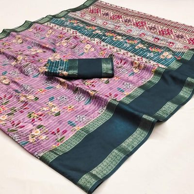 Lavender Floral Digital Printed Cotton Silk Saree