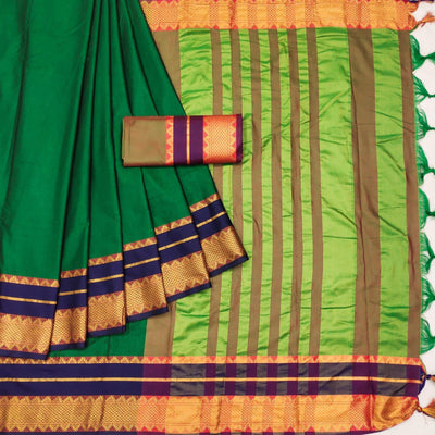 green-woven-cotton-silk-saree-with-tassels-8