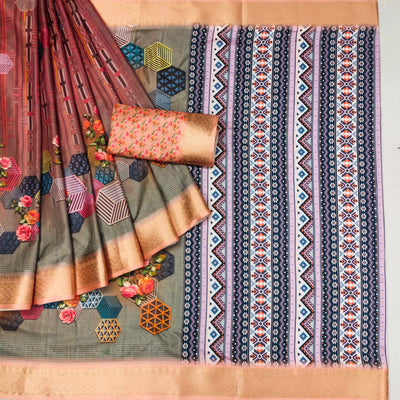 green-peach-digital-printed-cotton-silk-saree-with-jacquard-border