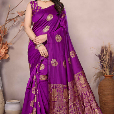 Magenta Floral Woven Banarasi Silk Saree